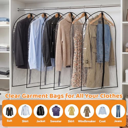 12 Pack Clear Garment Bags, 24 x 40 In Clothes Covers For Suits & Coats - color: Full Clear with Black Edge, size: 40in *12