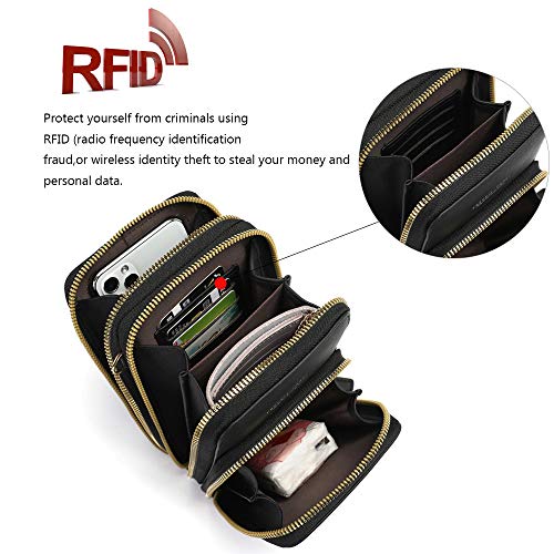 myfriday Touch Screen RFID Phone Crossbody Purse with 2 Straps for Women - color: A-black