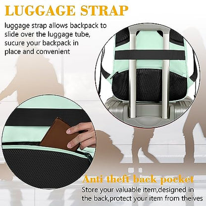 MATEIN Mint Green Travel Laptop Backpack, 15.6 Inch Computer Bag for Women - color: Mint Green, size: 15.6 Inch