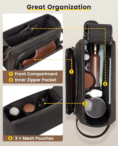 Vorspack Genuine Leather Toiletry Bag for Men - Dark Brown