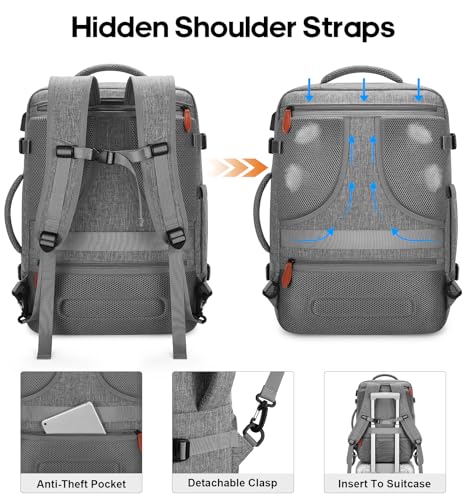 Bagsure Travel Carry On Backpack,42L Flight Approved,Expandable Backpack - color: Grey-brown (Backpack With 4 Packing Cubes)