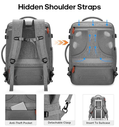 Bagsure Travel Carry On Backpack,42L Flight Approved,Expandable Backpack - color: Grey-brown (Backpack With 4 Packing Cubes)