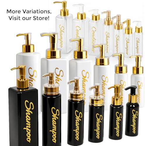 Shampoo and Conditioner Dispenser - Essentials Toiletry Bottles - Shower Refillable Shampoo and Body Wash Soap Pump Bottle – 3X 16oz Containers - Clear All Gold 1 Round - color: Clear All Gold 1 Round, size: Large
