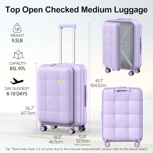 MGB 26 Inch Large Expandable Checked Luggage Hard Shell Suitcase (Purple) - color: Purple, size: 26 inch