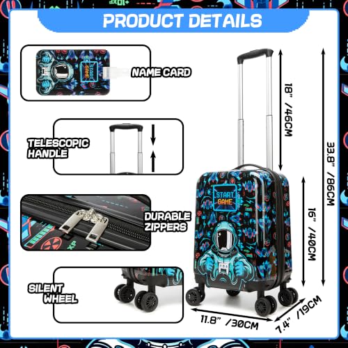 Kids Luggage with Spinner Wheels Set, 3Pcs Kids Astronaut Suitcase Set, Carry on Luggage Hardside Boysand U shaped Pillow, Toddler Rolling Suitcase for Travel, Airline Approved - color: Black E