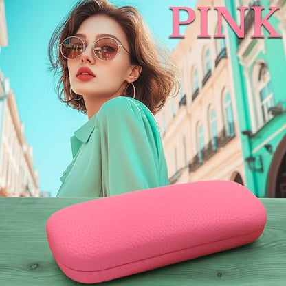 MyEyeglassCase Women's Hard Eyeglass Case | Protective Hard Shell Glasses Case with Pouch and Cloth - color: Pink Distressed