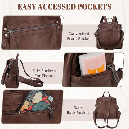 VX VONXURY Small Backpack Purse for Women, Faux Leather, Fit 9.7" IPad - color: Standard-coffee Fits Folder