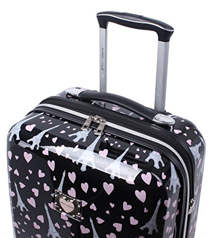 Betsey Johnson 30 Inch Checked Luggage Collection - Expandable Scratch Resistant (ABS + PC) Hardside Suitcase - Designer Lightweight Bag with 8-Rolling Spinner Wheels - color: Paris Love