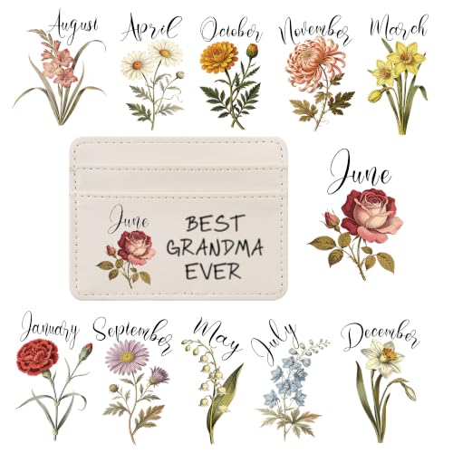 Thin Front Pocket Card Wallet for Women RFID Blocking PU Leather Card Holder with Your Design Delicate Floral Gift for Grandma Daily Errands - color: June Flower