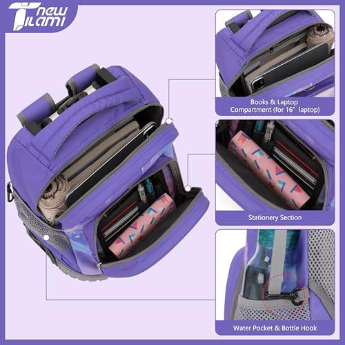 NEW TILAMI 16 Inch Rolling Backpack with Lunch Bag for Girls Boys School - color: Purple Watercolor