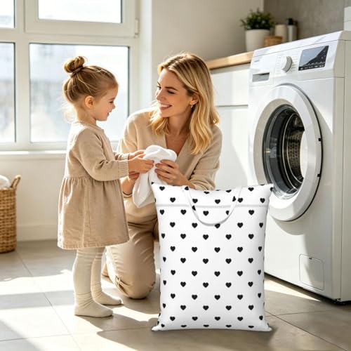 "black and white heart polka dot 2-Pack Travel Laundry Bags for Dirty Clothes- Large Waterproof Laundry Tote, Wet & Dry Use, Reusable Foldable Carry Handles for Vacation, Gym & Dorm" - color: Black And White Heart Polka Dot