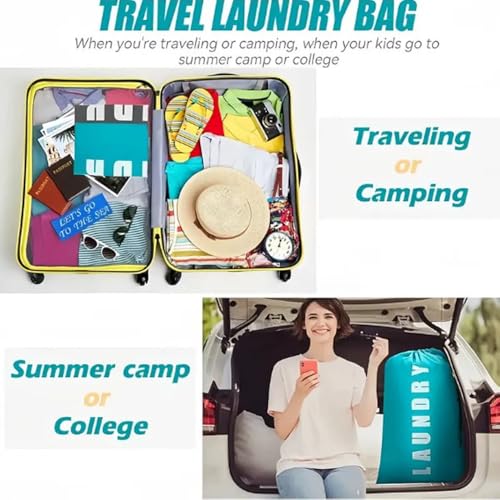 2 Pack XL Travel Laundry Bag, Dirty Clothes Organizer with Drawstring, Large Enough to Hold 4 Loads of Laundry， Easy Fit a Laundry Hamper or Basket，24" x 36" - color: Blue and Blue