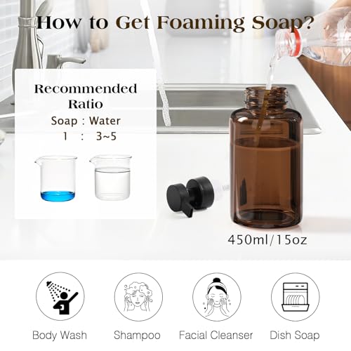 Luxspire 15oz Glass Foaming Soap Dispenser Set, Amber + Dark Gray, 2 Pack - color: Brown
