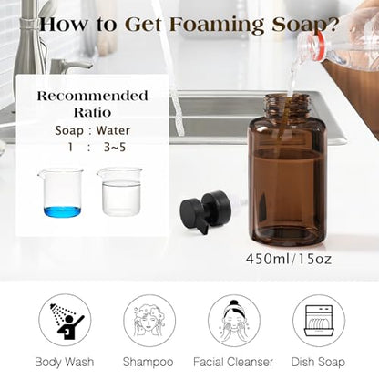 Luxspire 15oz Glass Foaming Soap Dispenser Set, Amber + Dark Gray, 2 Pack - color: Brown