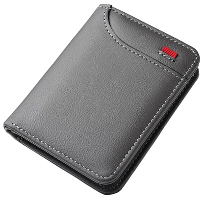 Mini Slim Wallet 5 Card Slots ID Window 1 Money Pocket Faux Leather Thin Compacted - color: Grey Crushed Grain