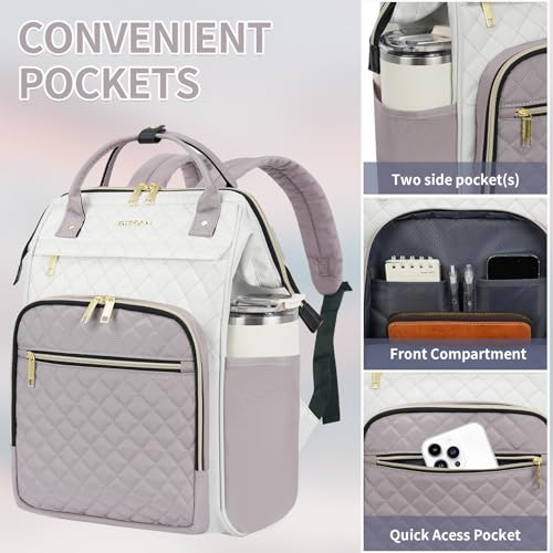 EMPSIGN 17 Inch Laptop Backpack for Women, Beige-Dusty Pink - color: Beige/Dusty Pink