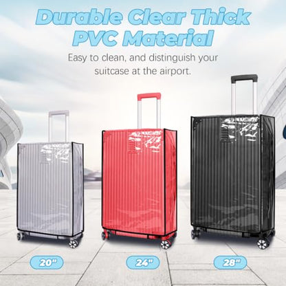 Clear Luggage Cover PVC Suitcase Cover Protectors with Adjustable Luggage Straps, Transparent Suitcase Protector Waterproof for Wheeled Suitcase Travel (20-Inch) - size: 20 iches