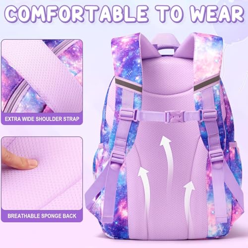 Fimibuke Kids Backpack for School Girls, Waterproof Backpack w/Lunch Box - color: A2.Diamond Purple