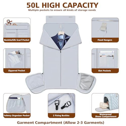 Rolling Garment Bag for Travel, 50L Duffle Bag with Shoe Compartment, 4pcs - color: Blue