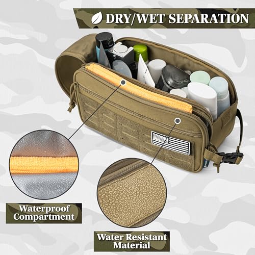PAVILIA Tactical Toiletry Bag Men, Water Resistant Molle Military, Tan XL - color: Tan, size: Extra Large