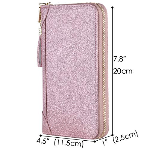 Easyoulife Credit Card Holder Wallet Womens Zipper Leather Case Purse RFID Blocking - color: Glitter Light Purple