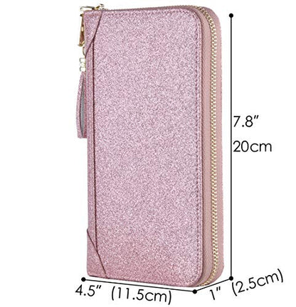 Easyoulife Credit Card Holder Wallet Womens Zipper Leather Case Purse RFID Blocking - color: Glitter Light Purple