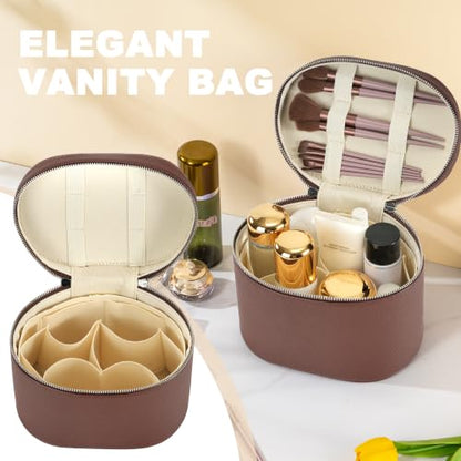 Makeup Bag Vanity Case Cosmetic Bag with Removable Divider Travel Toiletry Bag for Women Portable Make up Box Organizer, Coffe-Brown - color: Coffe Brown