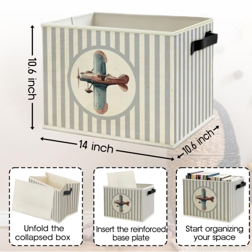 Blue Airplane Nursery Storage Bin Basket with Handles - color: Color26