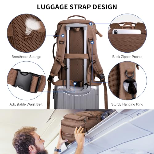 WITZMAN Travel Backpack for Men Flight Approved Fits 16" Laptop - color: Brown