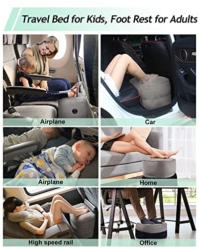 Inflatable Foot Rest Pillow, Kids Airplane Bed, Adjustable 3 Layers Height Leg Rest Pillow, Airplane Travel Essentials Great for Office, Home, Trains, Cars
