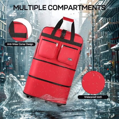 36'' Expandable Rolling Duffel Bag Suitcases w/Wheels,Foldable Luggage Bag - color: Red, size: 36''