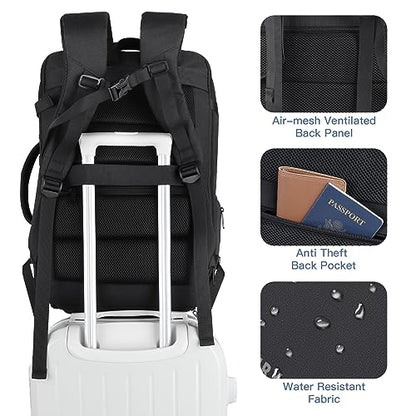 Carry On Backpack TSA Flight Approved, 50L Big Travel Backpack for Men - color: Black, size: 2X-Large(20"x14"x10")