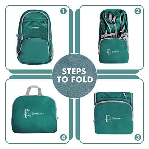 ZOMAKE Lightweight Packable Backpack 30L, Foldable Travel Hiking Daypack - color: Dark Green, size: 30L
