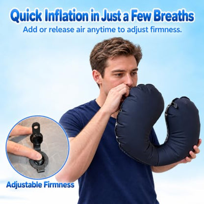 Inflatable Neck Pillow for Airplanes, Travel Neck Pillow - color: Black