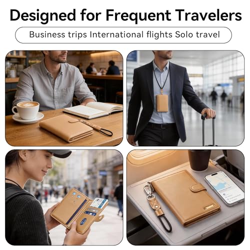 Trackable Passport Holder for Travel, RFID Blocking Wallet, Brown - color: Brown