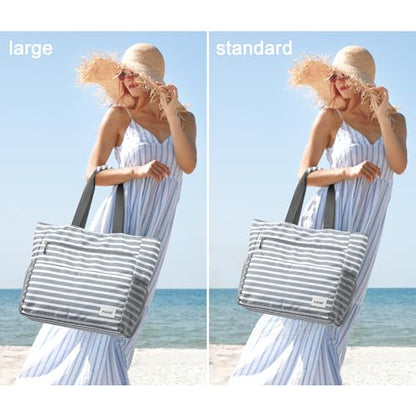 G4Free Beach Bag, Waterproof Sandproof Large Capacity Foldable for Women - color: Grey Stripe, size: 35L