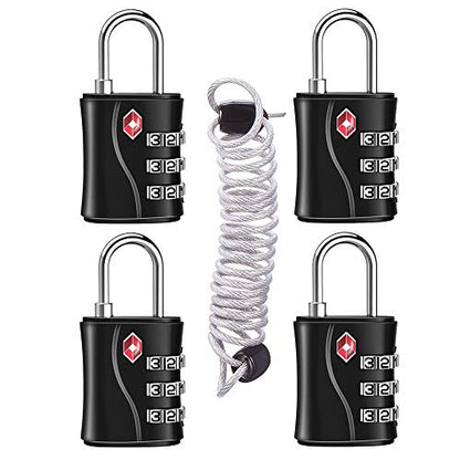 ZHEGE TSA Luggage Lock for Train 4 Pack, 1 Cable (30 Inch) (Black) - color: Black, 4Pack