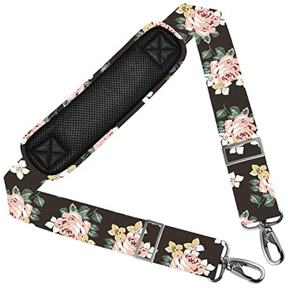 Shoulder Strap 58" Ultra-Thick Fixed Padded and Adjustable Buckles Crossbody Strap for Briefcase Laptop Bag Luggage - color: Black Rose