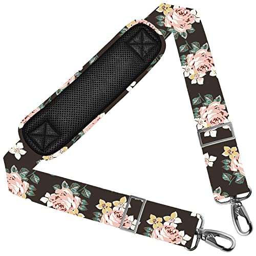 Shoulder Strap 58" Ultra-Thick Fixed Padded and Adjustable Buckles Crossbody Strap for Briefcase Laptop Bag Luggage - color: Black Rose