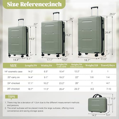 Merax 6 Piece Luggage Set,Hardshell Travel Suitcase Set,Light Green - color: Light Green, size: 6 Piece(20/24/28/DB/TB)