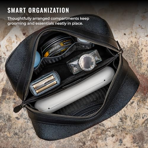 Kings Loot Premium Dopp Kit, Leather Travel Toiletry Bag, Midnight Black - color: Midnight Black