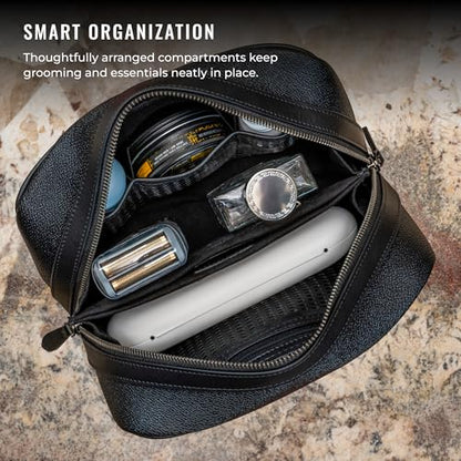 Kings Loot Premium Dopp Kit, Leather Travel Toiletry Bag, Midnight Black - color: Midnight Black