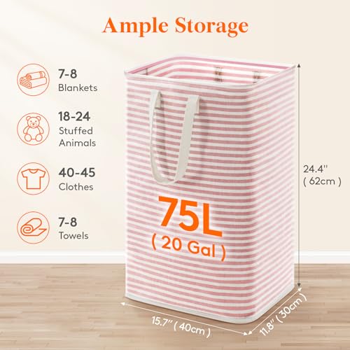 Lifewit 75L Large Collapsible Laundry Basket with Extended Handles, Pink - color: Pink, size: 75L