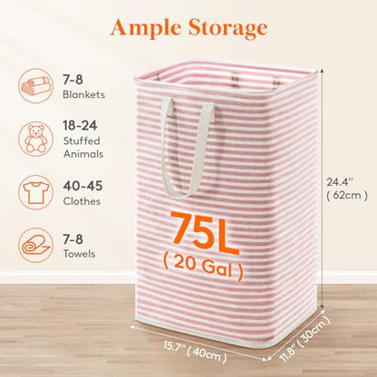 Lifewit 75L Large Collapsible Laundry Basket with Extended Handles, Pink - color: Pink, size: 75L