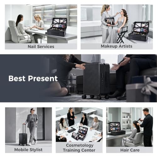 Hododou Rolling Makeup Case Cosmetology Case on Wheels Makeup Luggage Case - color: Black