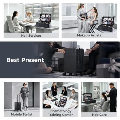 Hododou Rolling Makeup Case Cosmetology Case on Wheels Makeup Luggage Case - color: Black
