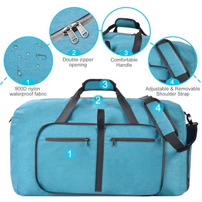 Felipe Varela Foldable Duffle Bag for Travel Weekend Overnight Gym Camping - color: B MintGreen, size: 115L