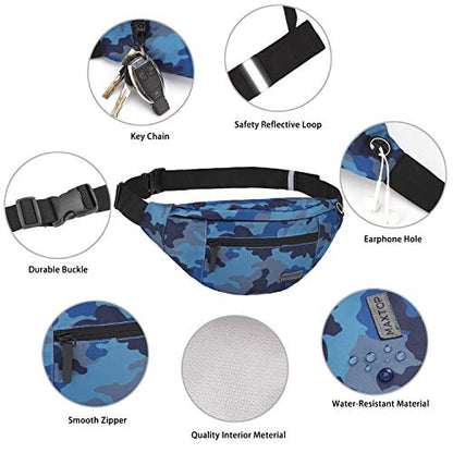 MAXTOP Camo Blue Fanny Pack for Men Cross Body Bag Carrying All Phones - color: Camo Blue