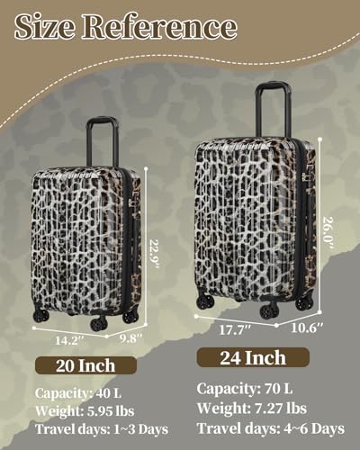 Checked Luggage, Expandable 24 Inch Hardside Suitcase - color: Cheetah, size: M(checked-24")