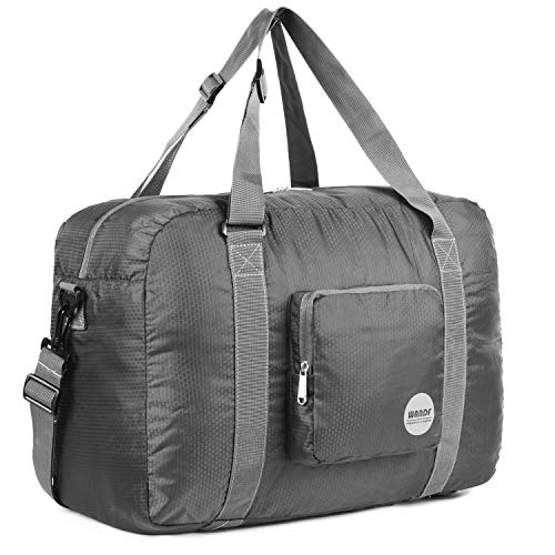 WANDF Foldable Personal Item Travel Bag, Carry on Duffle Bag - color: A-Grey 40L